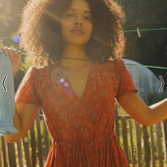 Christy Dawn - Dawn Dress in 'Orange Daisy Vine' (blockprinted) - Picture 2 of 9